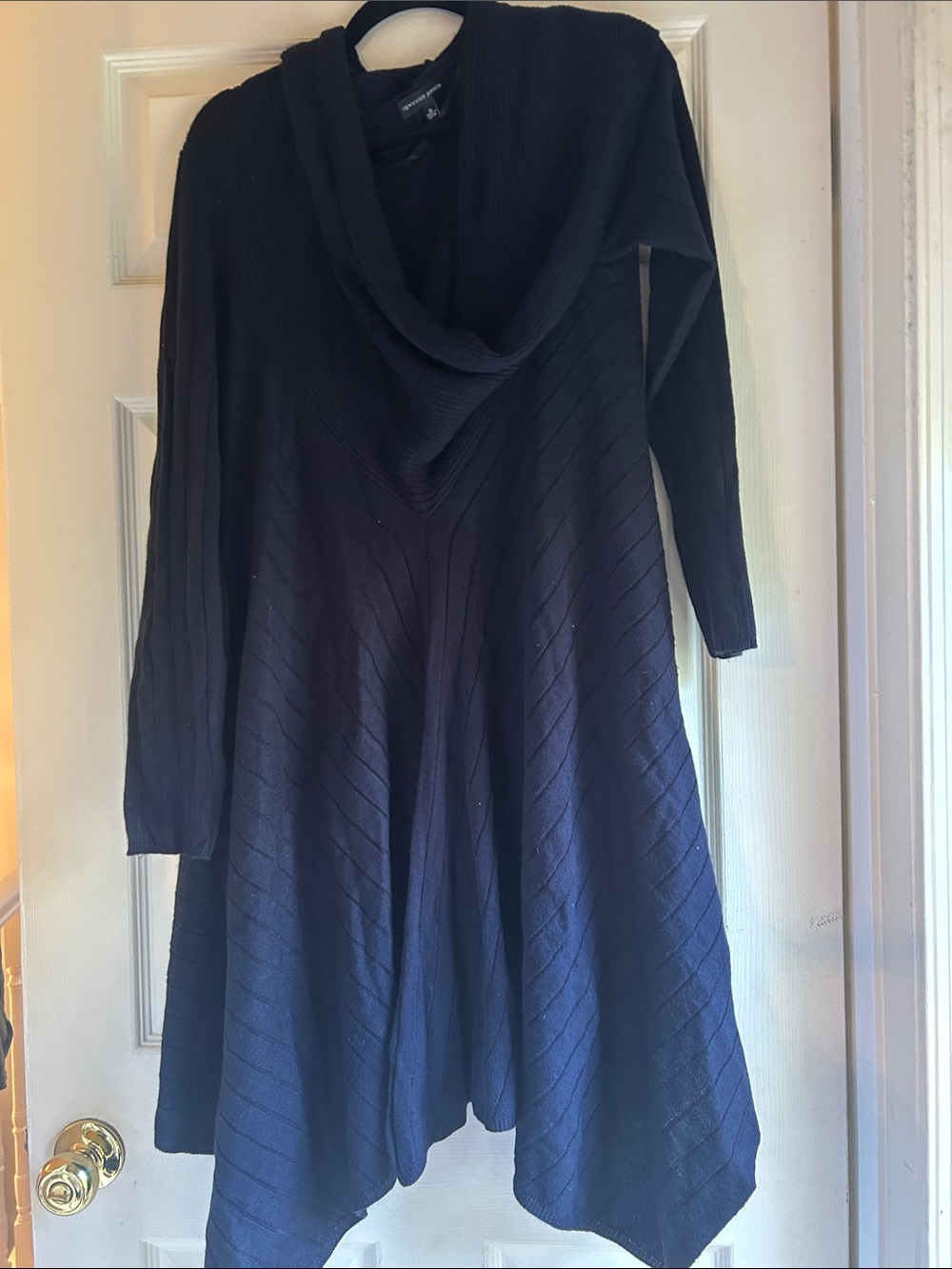 Spenser Jeremy Navy Asymmetrical Cowl-Neck Knit Dress